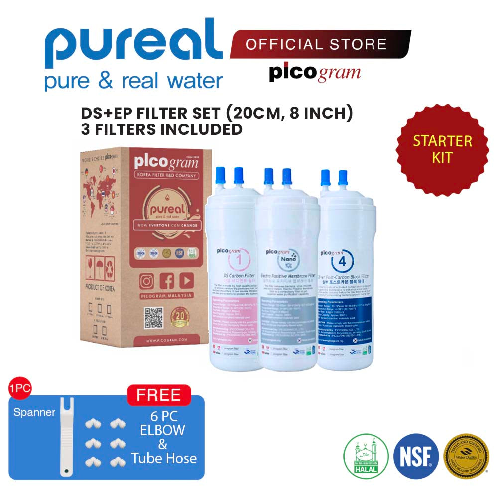 (Free Fitting) 8" Inch/24cm EP Set, Picogram replacement water filter, Compatible for Cway Petit, Neo, Ferry, Inception Dispenser, Korea HALAL Filter