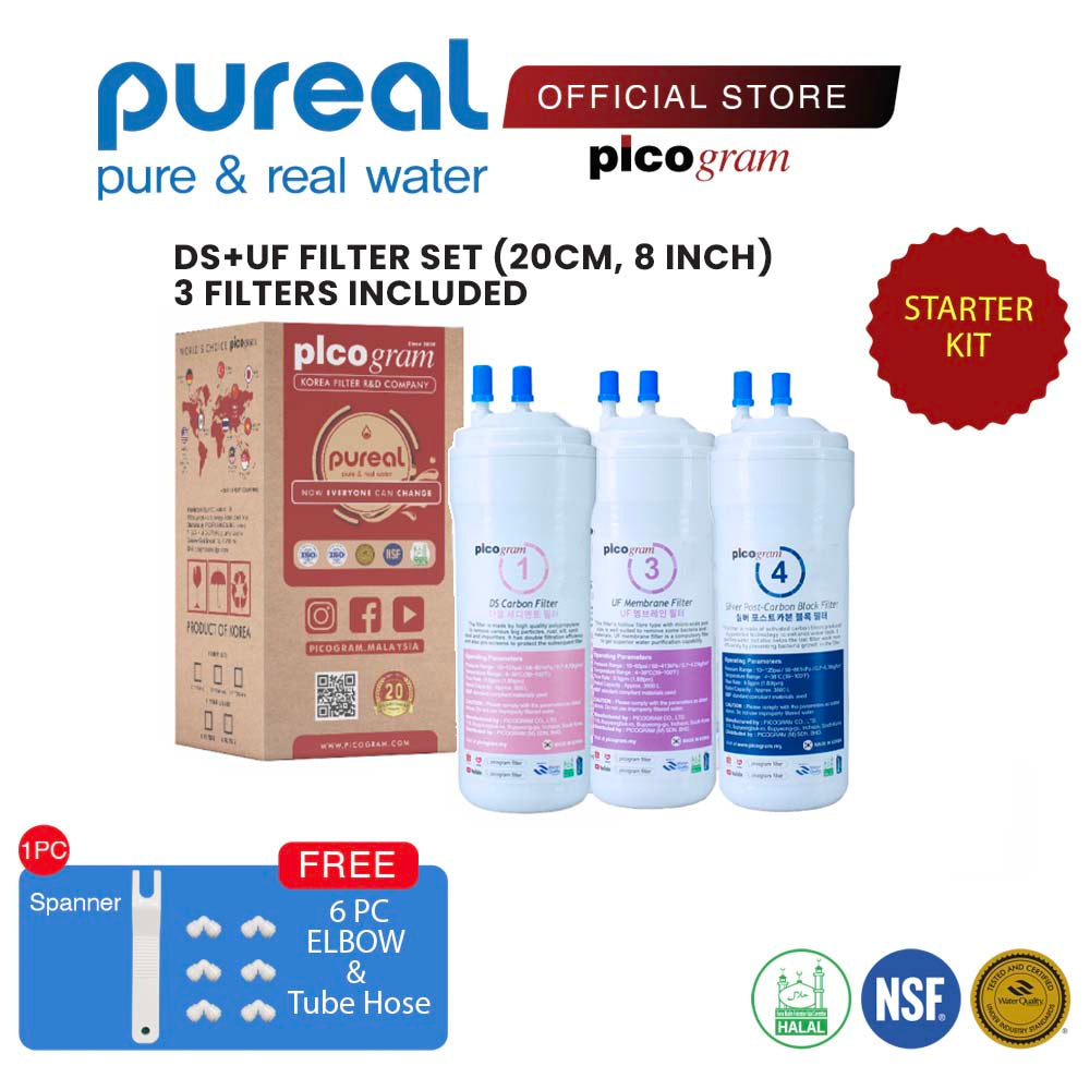 (Free Fitting) 8" Inch/24cm UF Set, Picogram replacement water filter, Compatible for Petit, Neo, Ferry, Inception Dispenser, Korea HALAL Filter