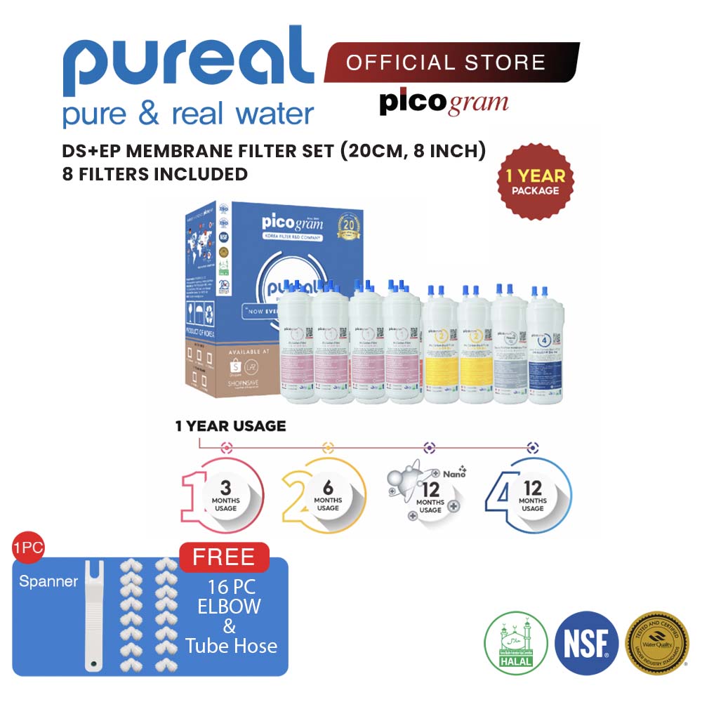 (Free Fitting) 8" Inch/20cm, 8PCS EP Set, Picogram replacement water filter, Compatible for Fusion Top, King Top, Icon, Iris, Xcel Dispenser, Korea HALAL Filter