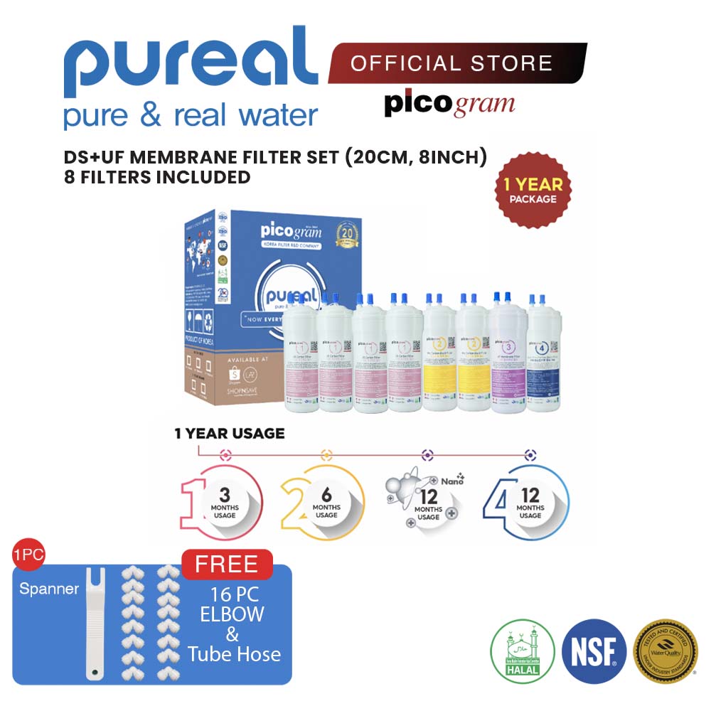 (Free Fitting) 8" Inch/20cm, 8PCS UF Set, Picogram replacement water filter, Compatible for Fusion Top, King Top, Icon, Iris, Xcel Dispenser, Korea HALAL Filter
