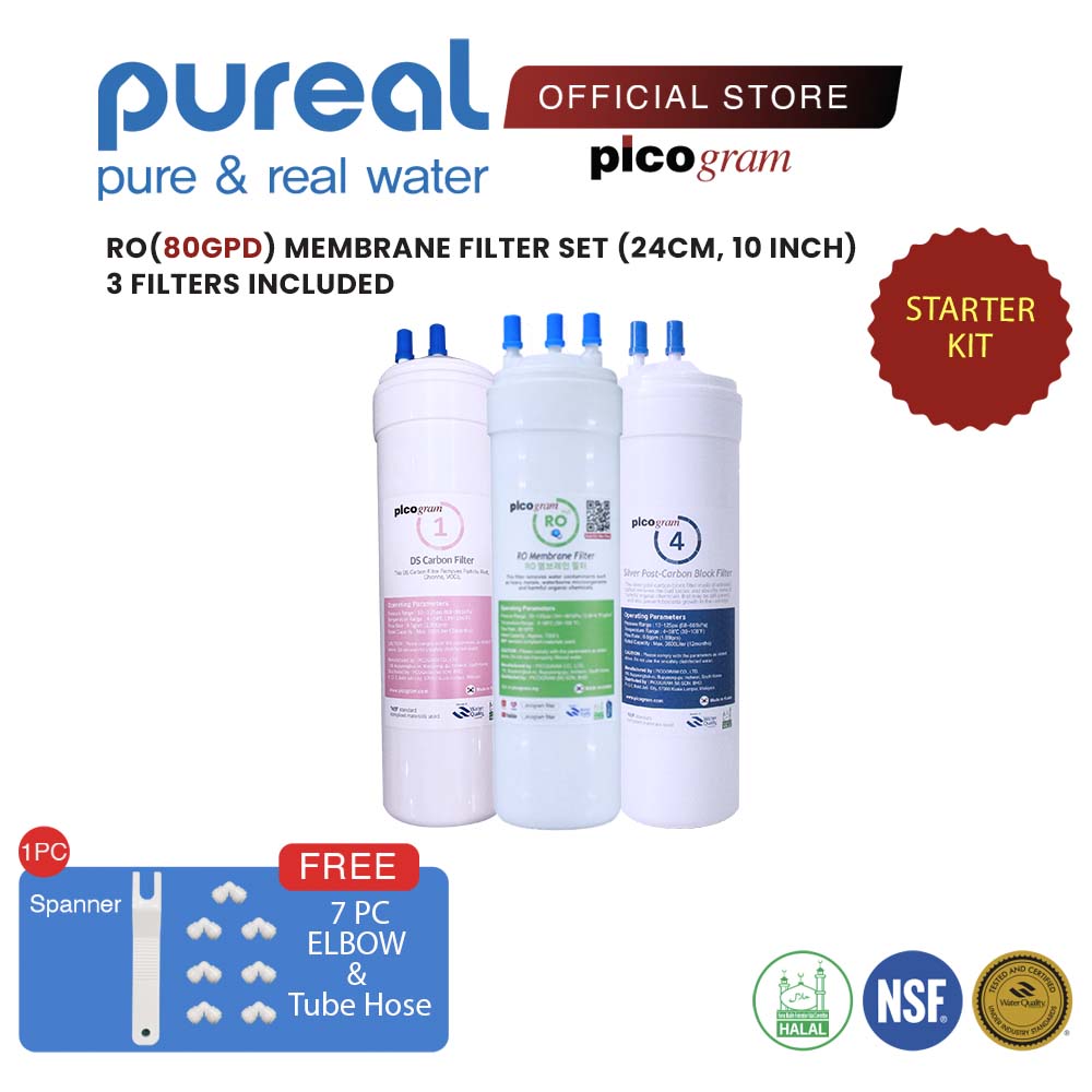 (FREE FITTING) 10" INCH/24CM RO(80GPD) SET, PICOGRAM REPLACEMENT WATER FILTER,