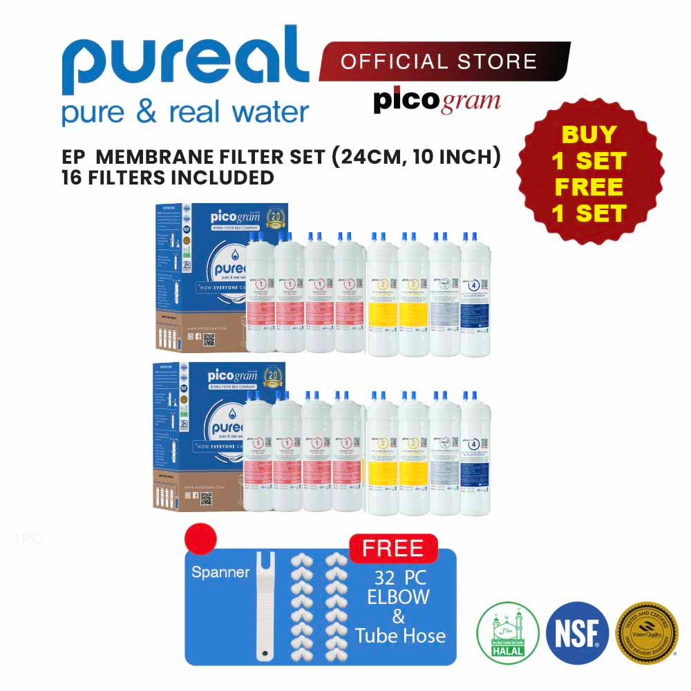 BUY 1 Set FREE 1 Set (8Pcs+8Pcs=16PCs) Picogram Natural EP Membrane Replacement Filter (2 Years Package Set)