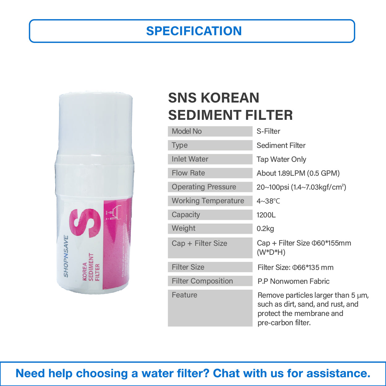 (JAKIM HALAL) Picogram 4" Water Filter Cartridge Compatible to SK, Cuckoo & OEM Water Purifier