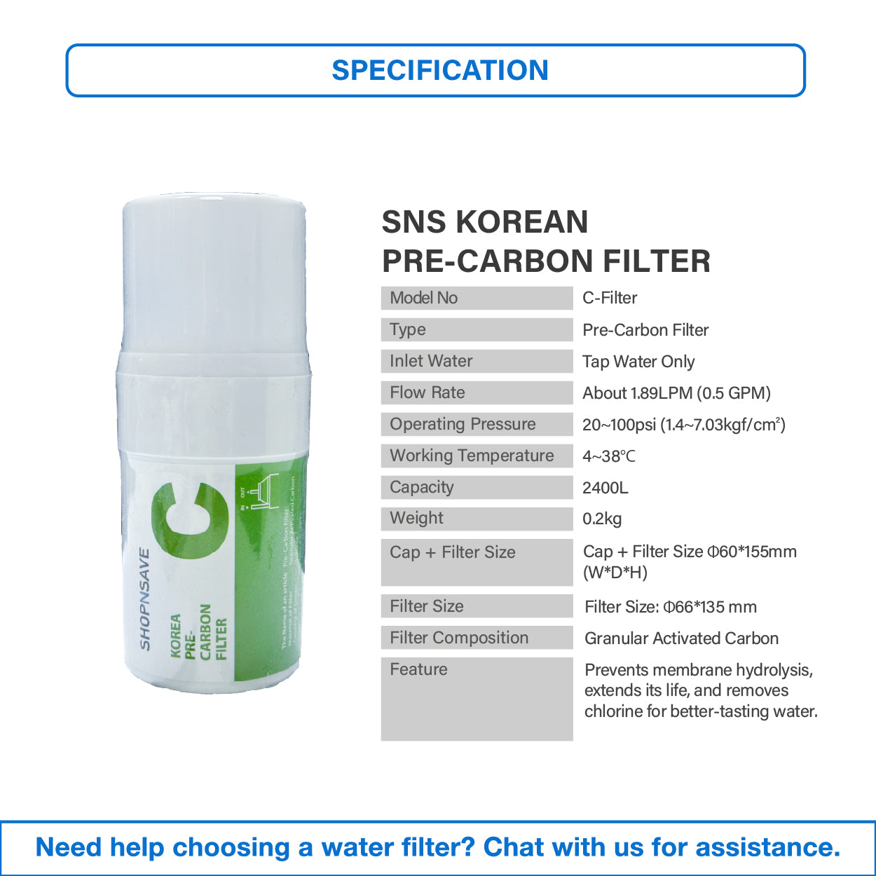 (JAKIM HALAL) Picogram 4" Water Filter Cartridge Compatible to SK, Cuckoo & OEM Water Purifier