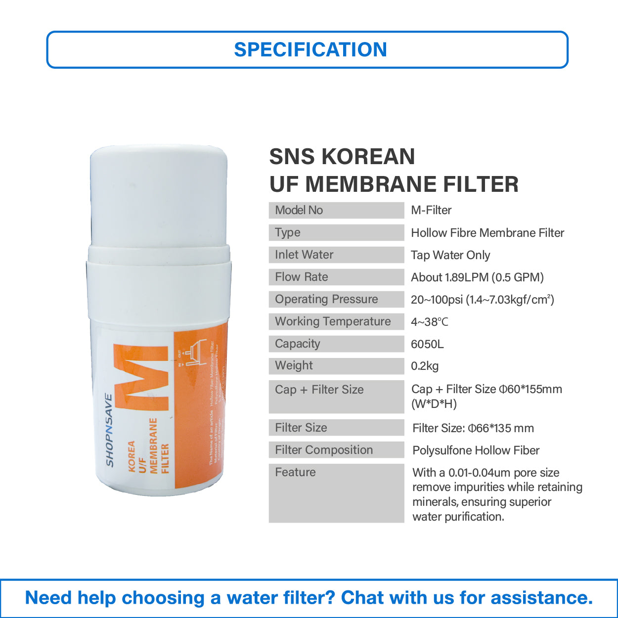 (JAKIM HALAL) Picogram 4" Water Filter Cartridge Compatible to SK, Cuckoo & OEM Water Purifier