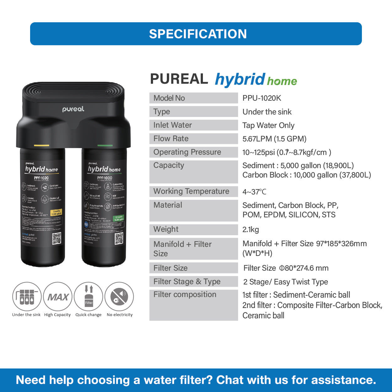 (JAKIM HALAL) Pureal AIO Home Water Purification PPU1020K + Hot & Ambient Dispenser + Outdoor Filtration System
