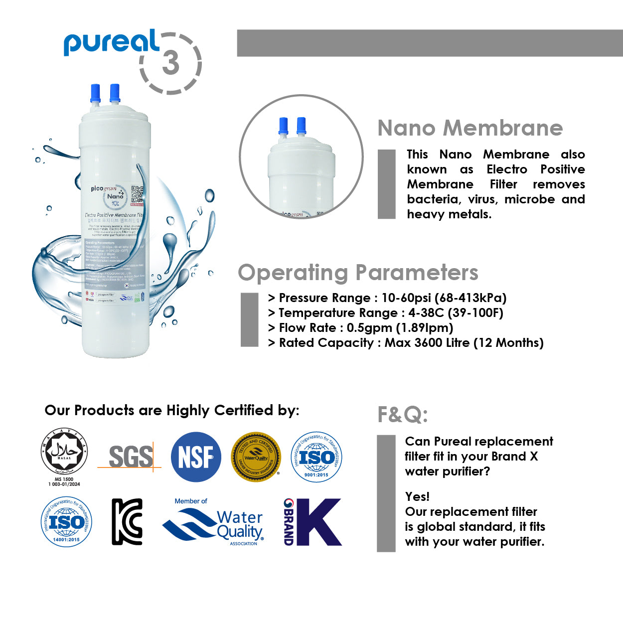 (JAKIM HALAL) Pureal Nano Alkaline Water Purifier - Remove Virus, Bacterial & Lead