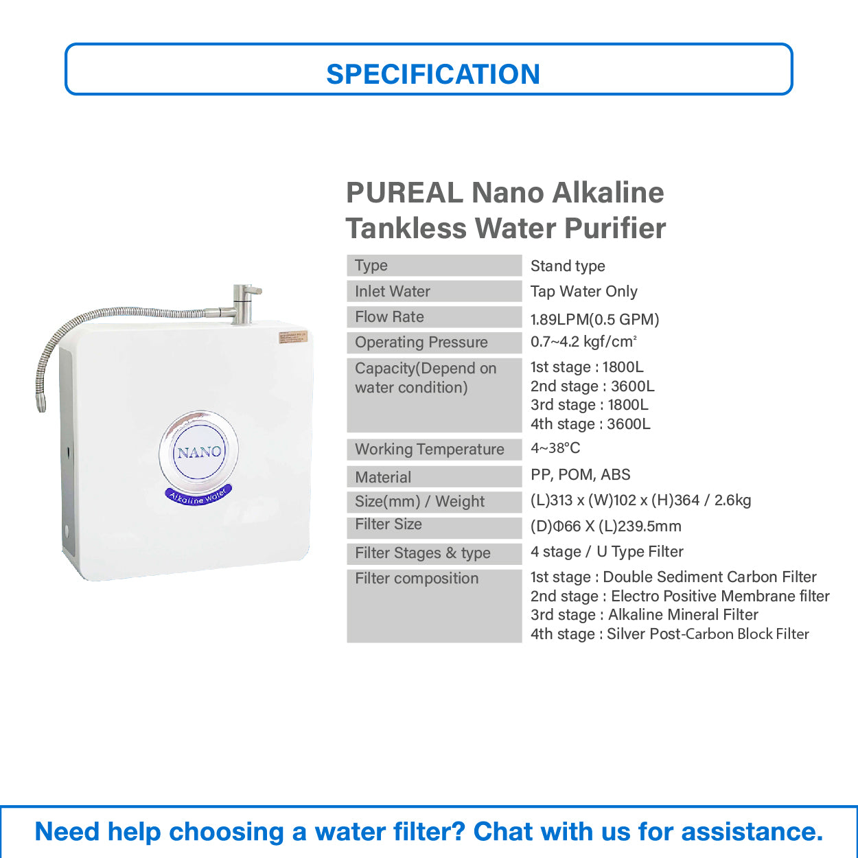 (JAKIM HALAL) Pureal Nano Alkaline Water Purifier - Remove Virus, Bacterial & Lead