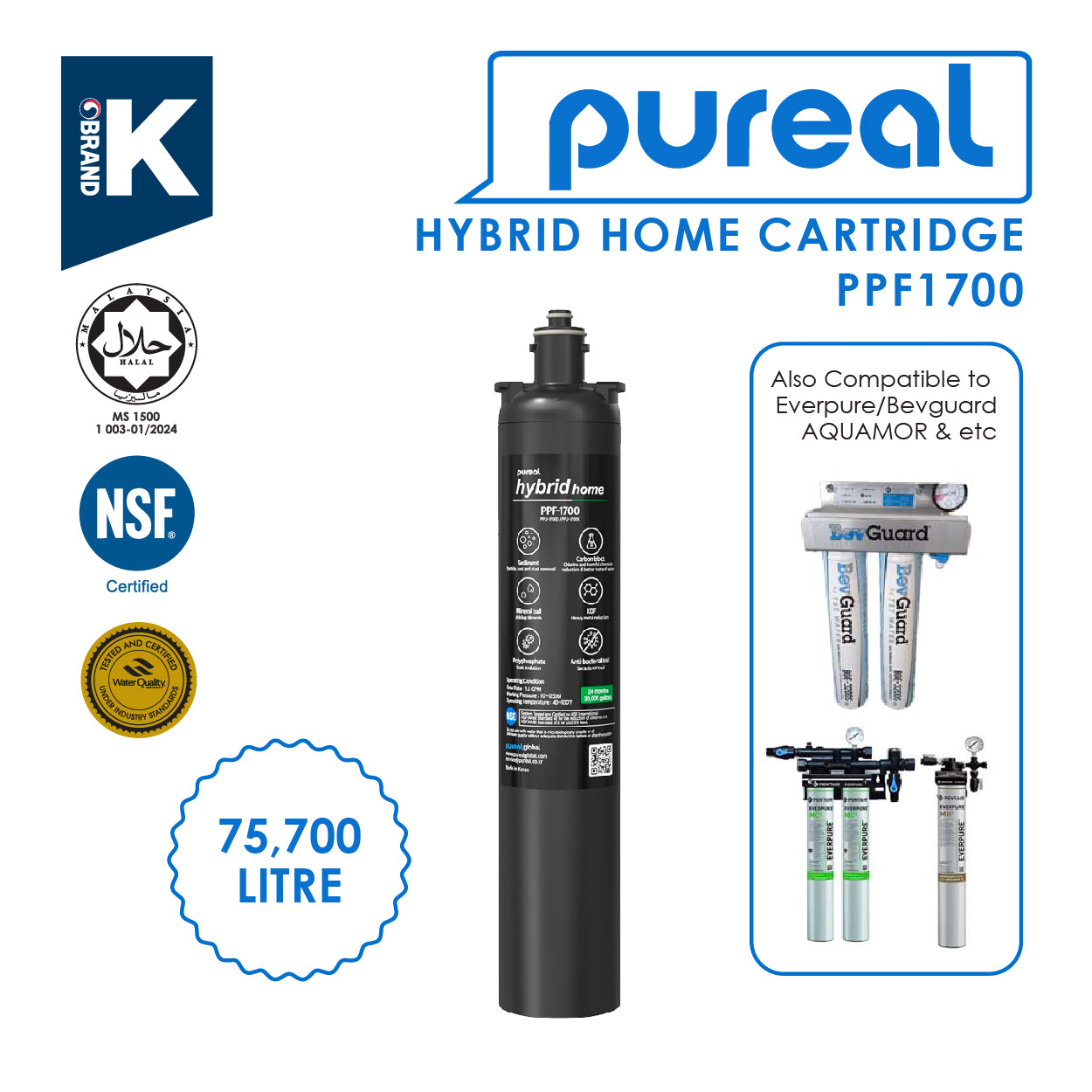 (JAKIM HALAL) Pureal Hybrid Home Carbon Block Cartridge PPF-1700 Compatible Everpure / Bevguard / AQUAMOR / Paragon