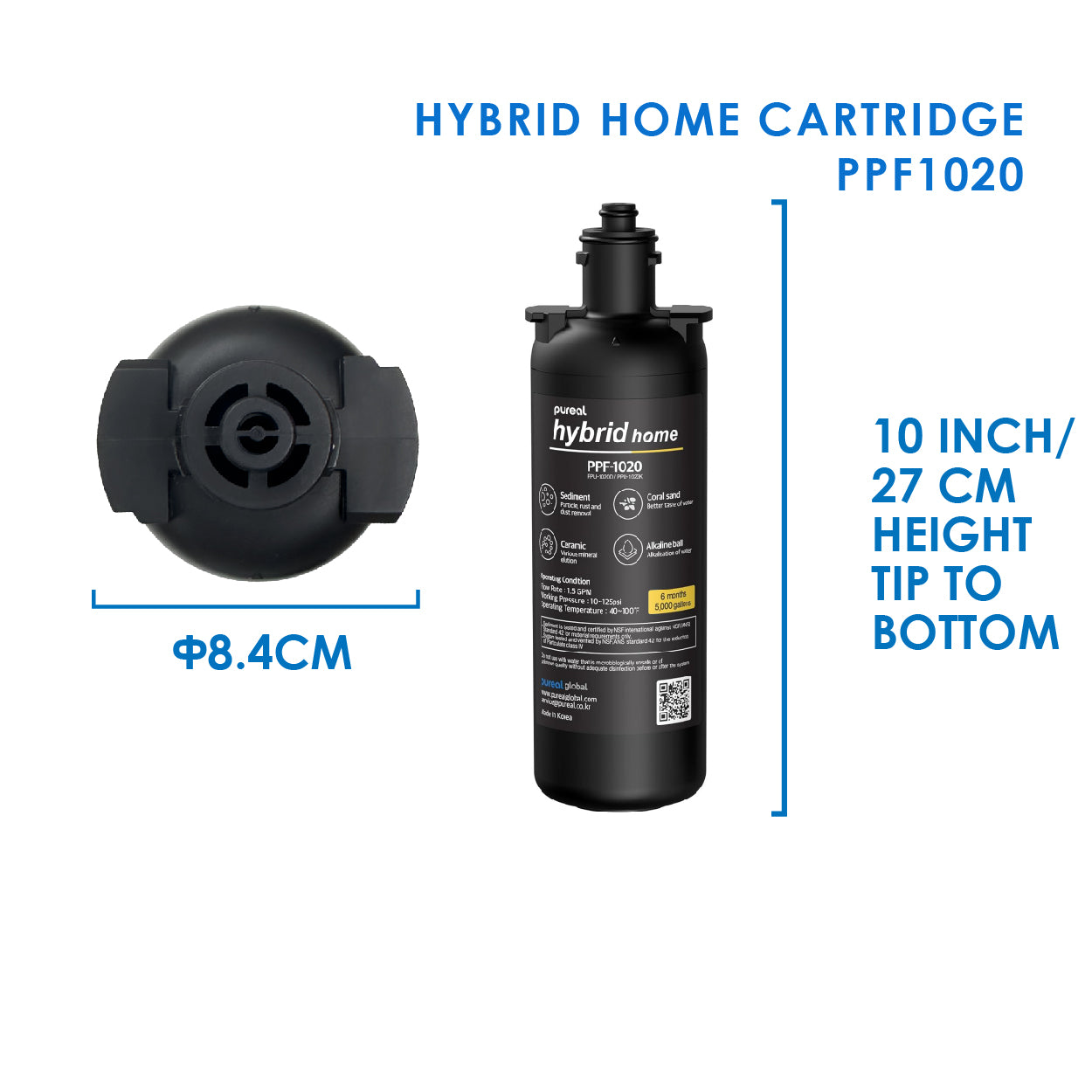 (JAKIM HALAL)Pureal Hybrid Home Sediment Cartridge PPF-1020 suit Everpure/Bevguard/AQUAMOR/Paragon