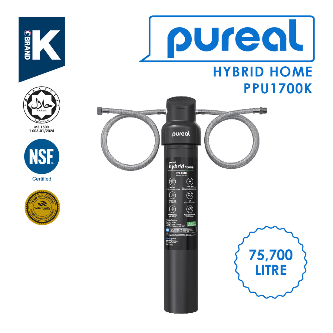 (JAKIM HALAL) Pureal Hybrid Home PPU-1700K UnderSink Water Filter NSF 42 & 372 Coffee Machine Boiler