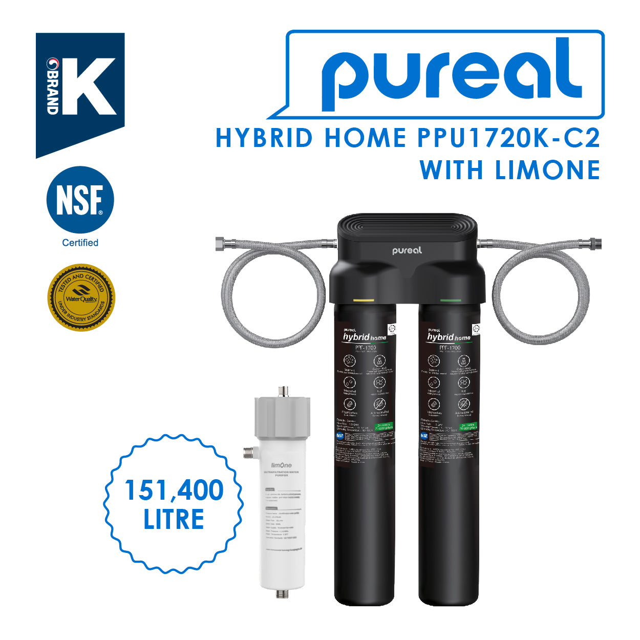Pureal Hybrid Home Under Sink Water Filter PPU1720K-C2 suitable for Food & Beverage Usage