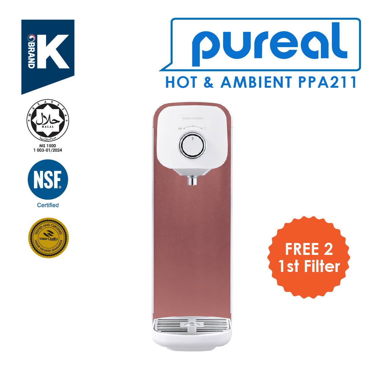 (JAKIM HALAL) Pureal Hot & Ambient PPA2111 Drinking Water Dispenser