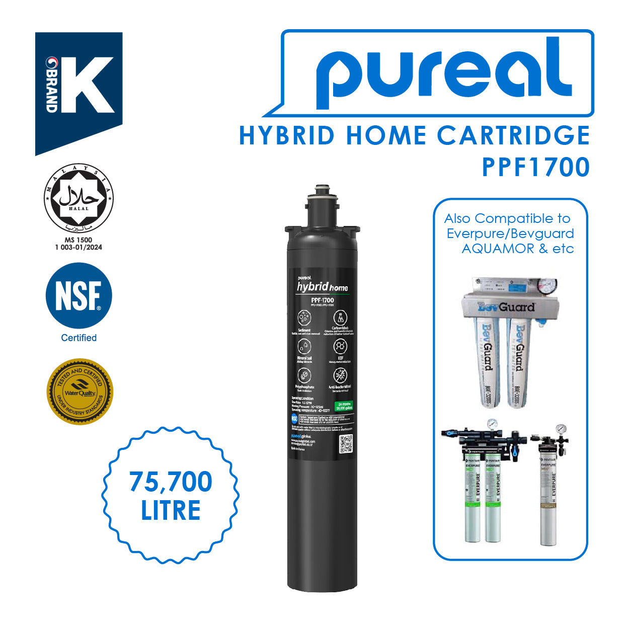 Pureal Hybrid Home Under Sink Water Filter PPU1720K suitable for Restaurant & Hotel Usage