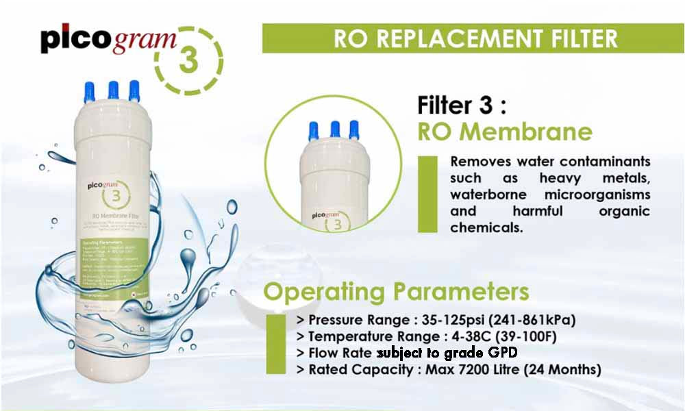 (FREE FITTING) 10" INCH/24CM RO(80GPD) SET, PICOGRAM REPLACEMENT WATER FILTER,