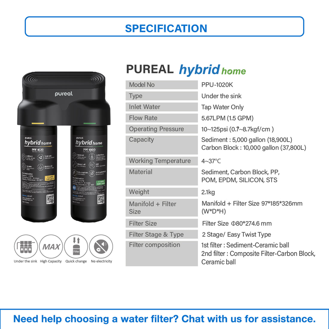 [FREE INSTALLATION](JAKIM HALAL) Pureal Hybrid Home PPU-1020K Undersink with Instant Hot Tap