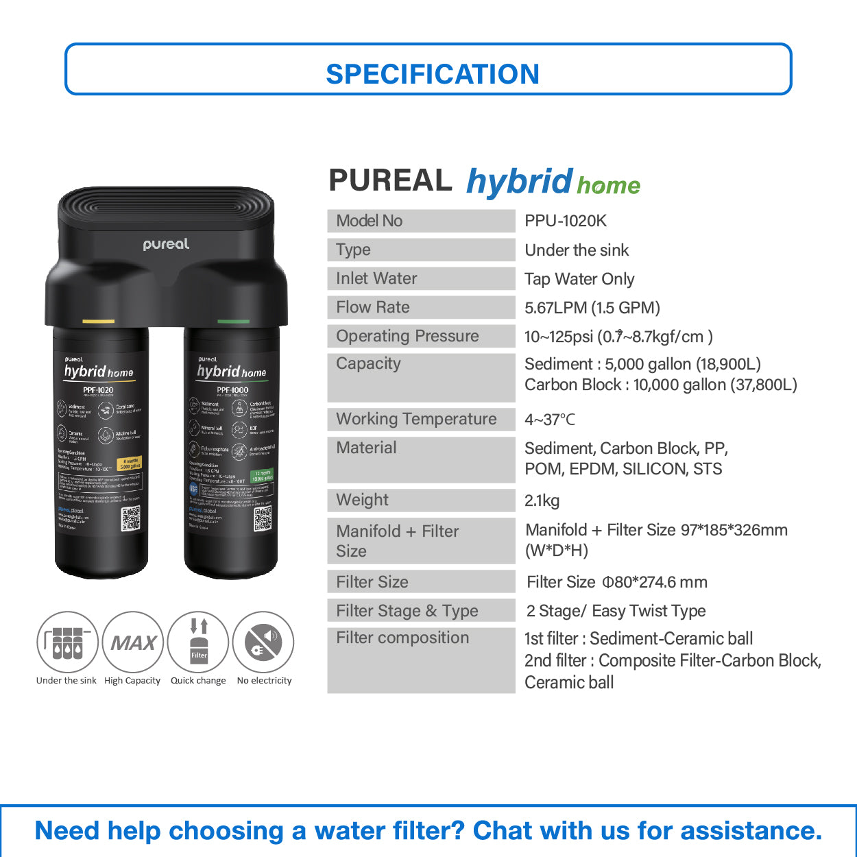 [FREE INSTALLATION](JAKIM HALAL) Pureal Hybrid Home PPU-1020K Undersink with Instant Hot Tap