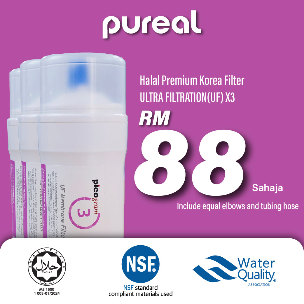 (JAKIM HALAL) Pureal Picogram 14cm UF Water Filter Cartridges 3pc compatible to Filken & SK