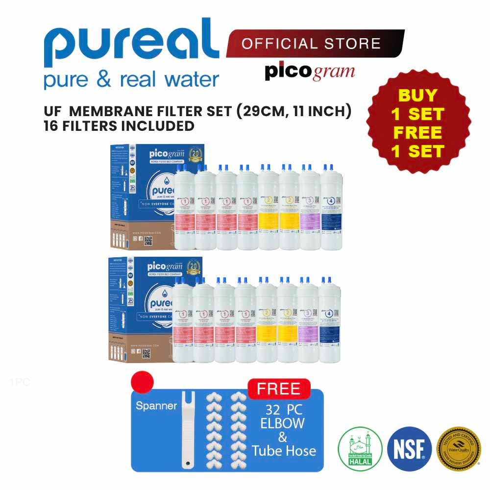 BUY 1 Set FREE 1 Set (8Pcs+8Pcs=16PCs) Picogram Natural UF Membrane Replacement Filter (2 Years Package Set)