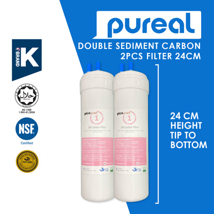 (JAKIM HALAL) Pureal Picogram 24cm Double Sediment Carbon Water Filter Cartridge 2pc Set