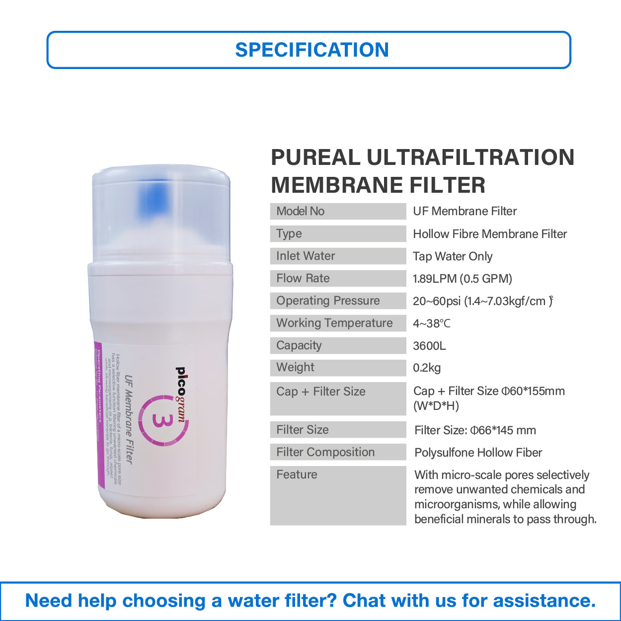 (JAKIM HALAL) Picogram 4&quot; Water Filter Cartridge Compatible to SK, Cuckoo &amp; OEM Water Purifier
