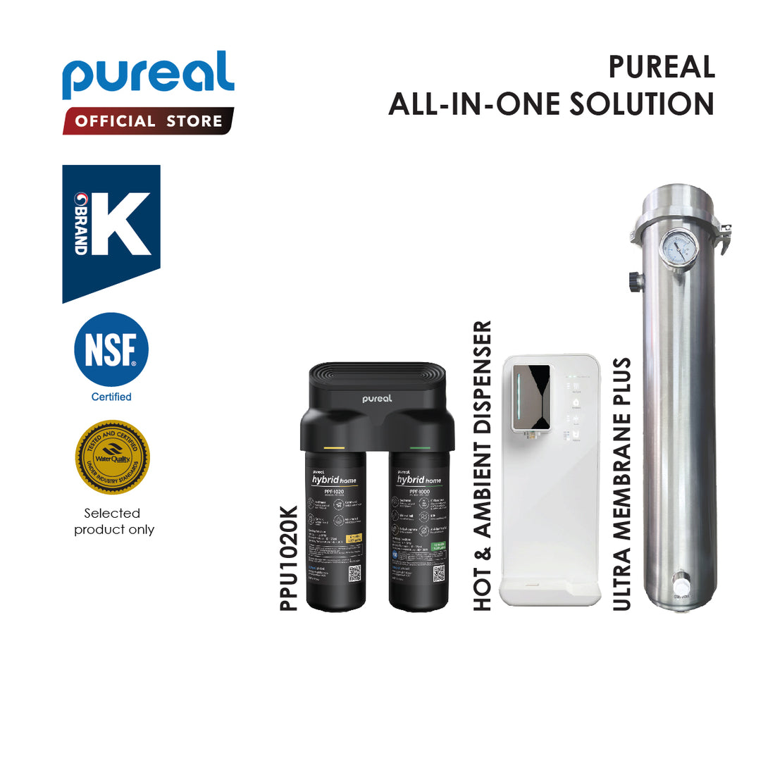(JAKIM HALAL) Pureal AIO Home Water Purification PPU1020K + Hot & Ambient Dispenser + Outdoor Filtration System