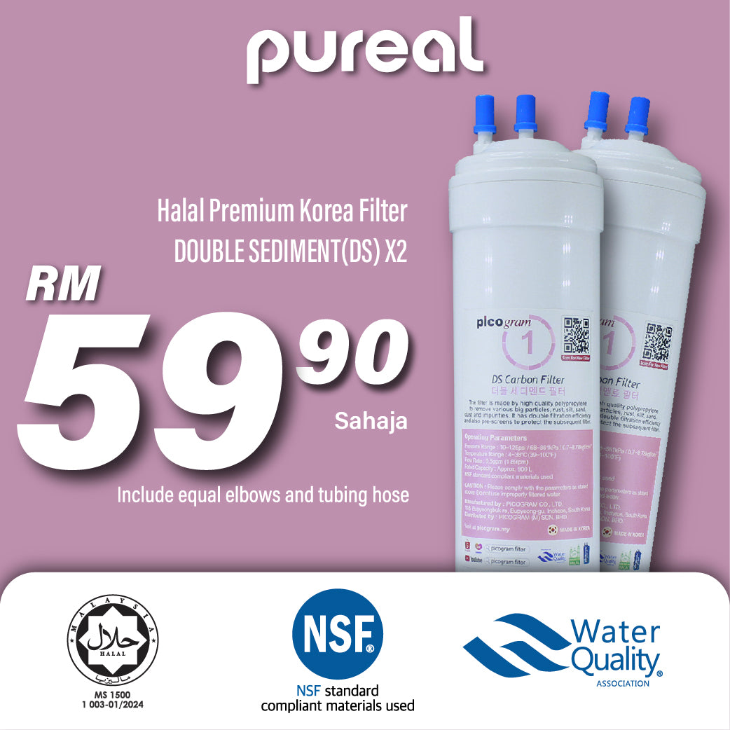 (JAKIM HALAL) Pureal Picogram 24cm Double Sediment Carbon Water Filter Cartridge 2pc Set