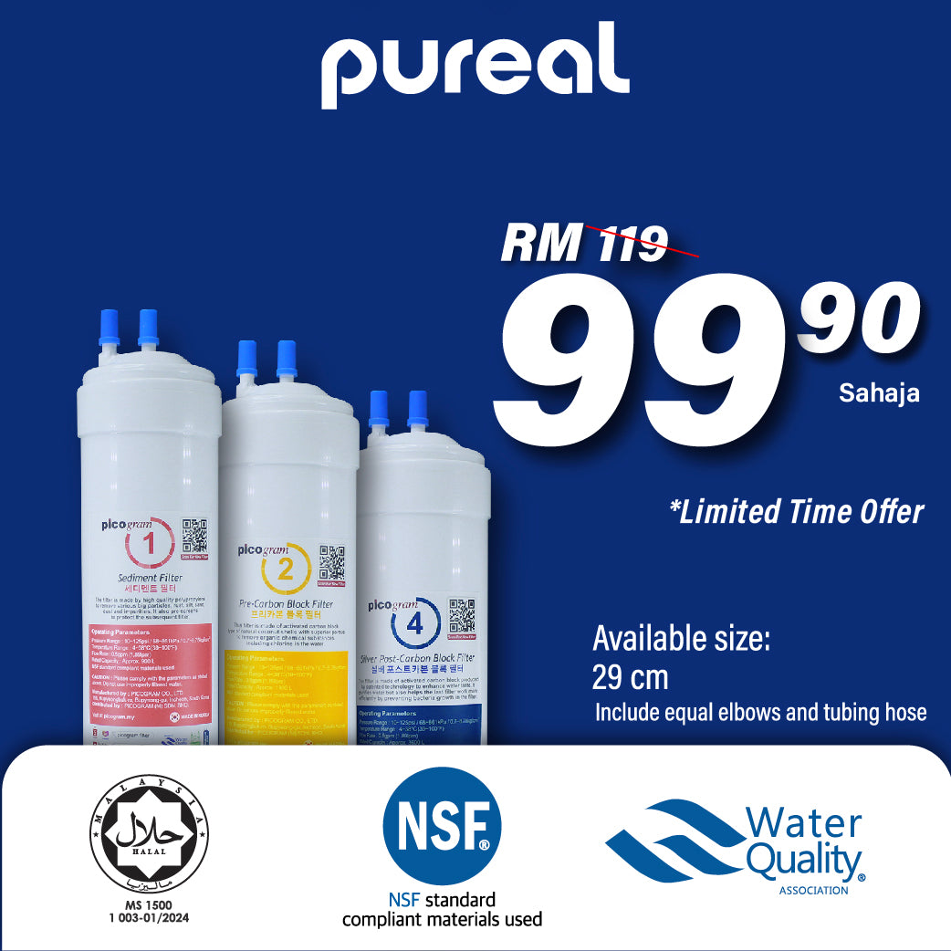 (JAKIM HALAL) Pureal Picogram 29cm NS/PC/SP Water Filter Cartridges 3pc Compatible for Midea