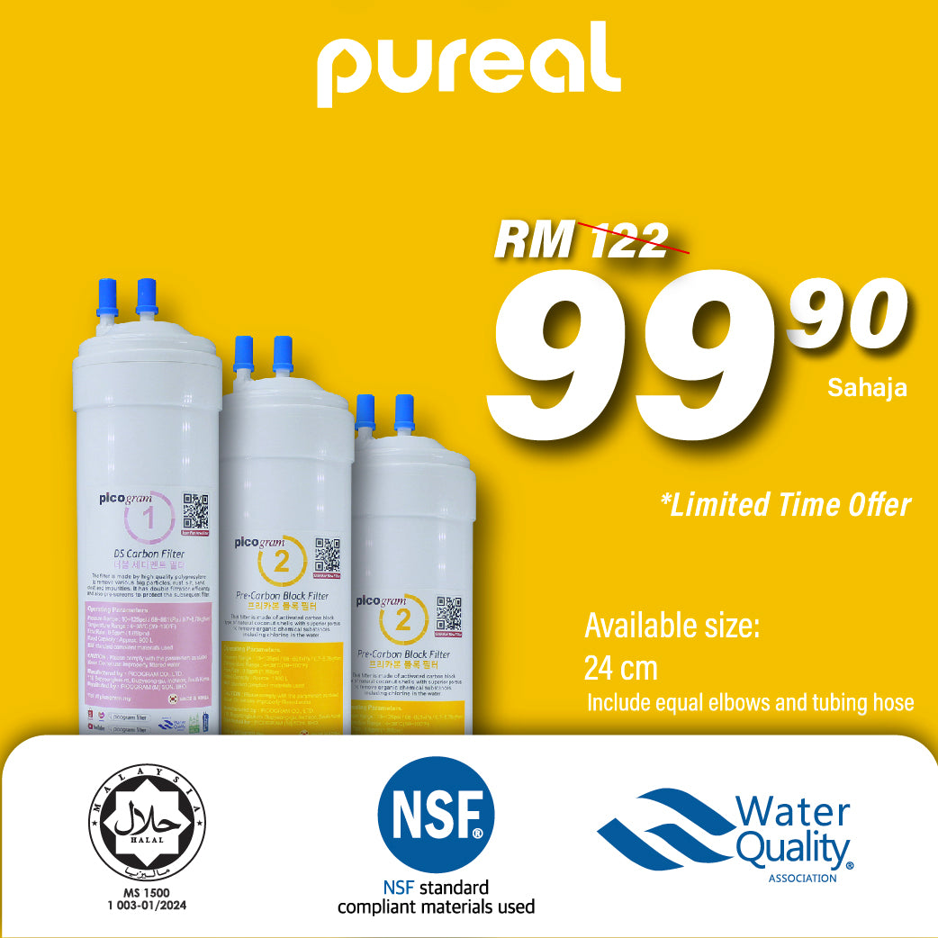 (JAKIM HALAL) Pureal Picogram 24cm DS Double Carbon Water Filter Cartridge Compatible for Midea