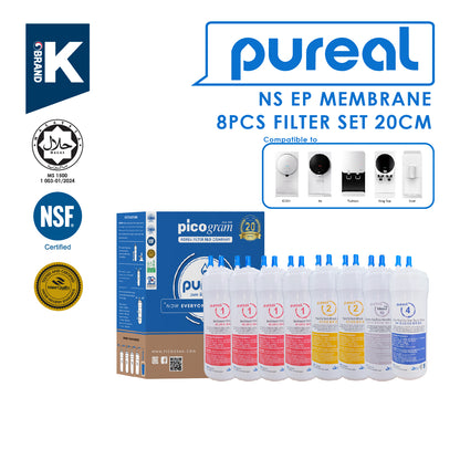 (JAKIM HALAL) Pureal Picogram 20cm NS UF/NANO EP Water Filter Cartridges 8pcs compatible to coway/cuckoo
