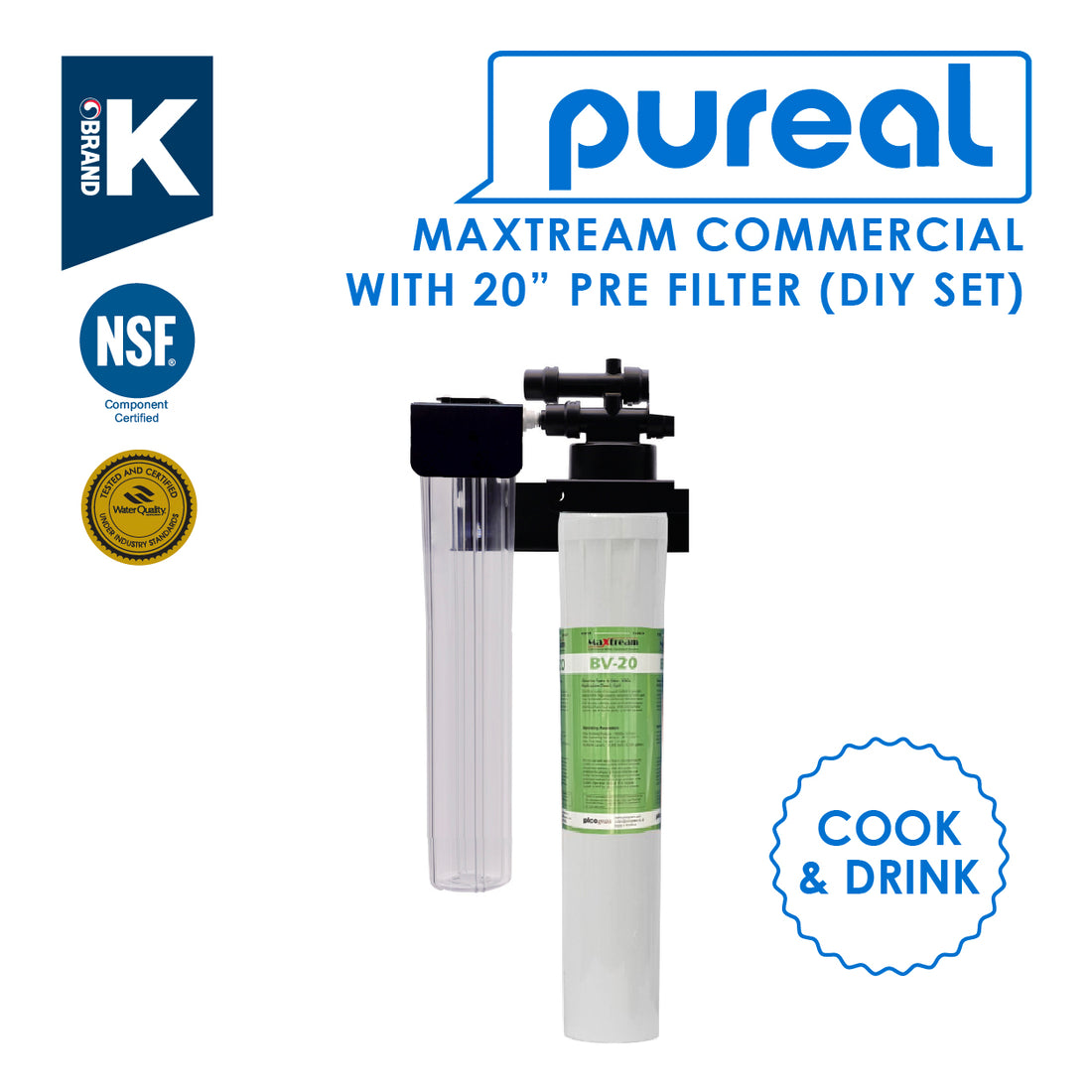 [Clearance] PUREAL 2Stage Maxtream Commercial Water Purifier Filter with 20"Prefilter | Cold Beverage
