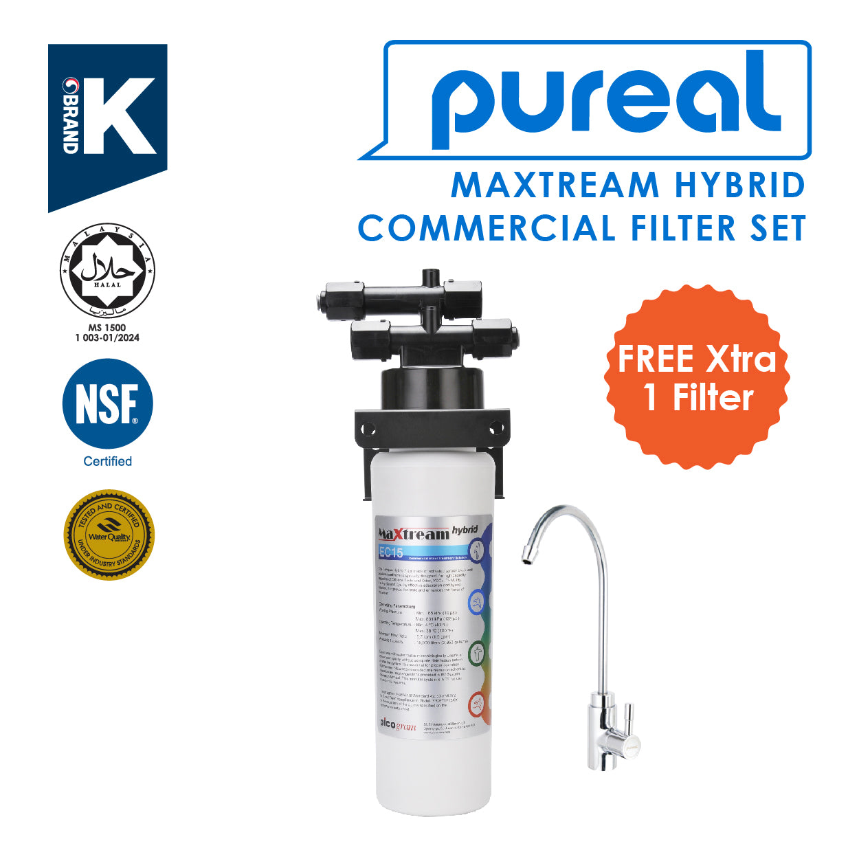 [FREE INSTALLATION &amp; Xtra 1 Filter Limited for 20 unit Only] (JAKIM HALAL) Pureal Maxtream Hybrid Commercial Water Purifier Filter Set