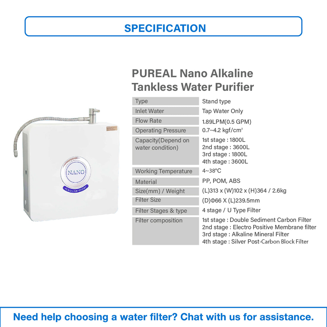 (JAKIM HALAL) Pureal Nano Alkaline Water Purifier - Remove Virus, Bacterial &amp; Lead