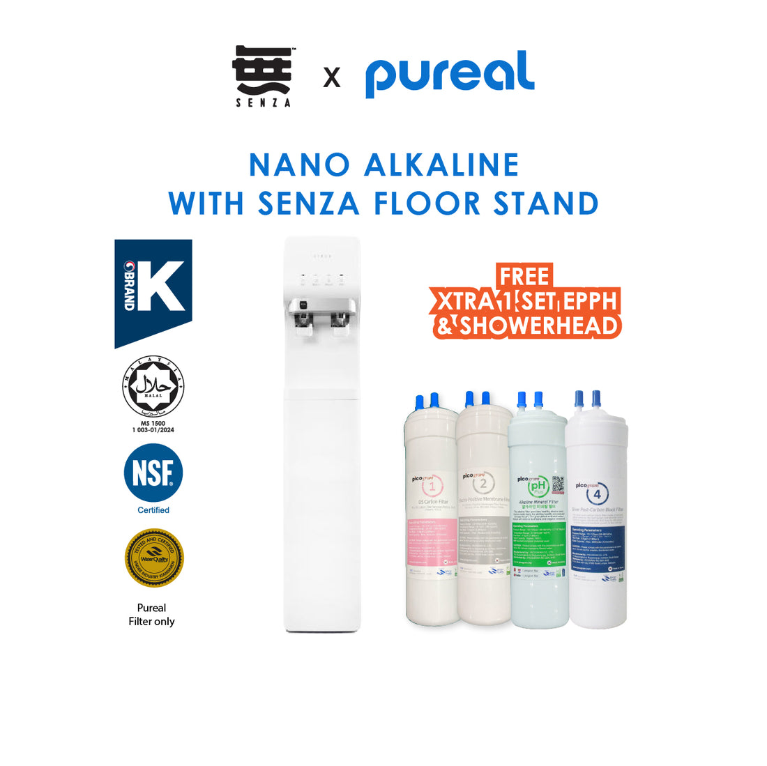 JAKIM HALAL | Senza x Pureal | Floor Stand | 4 Stage | Nano Alkaline | Hot & Cold | Water Dispenser (Copy)