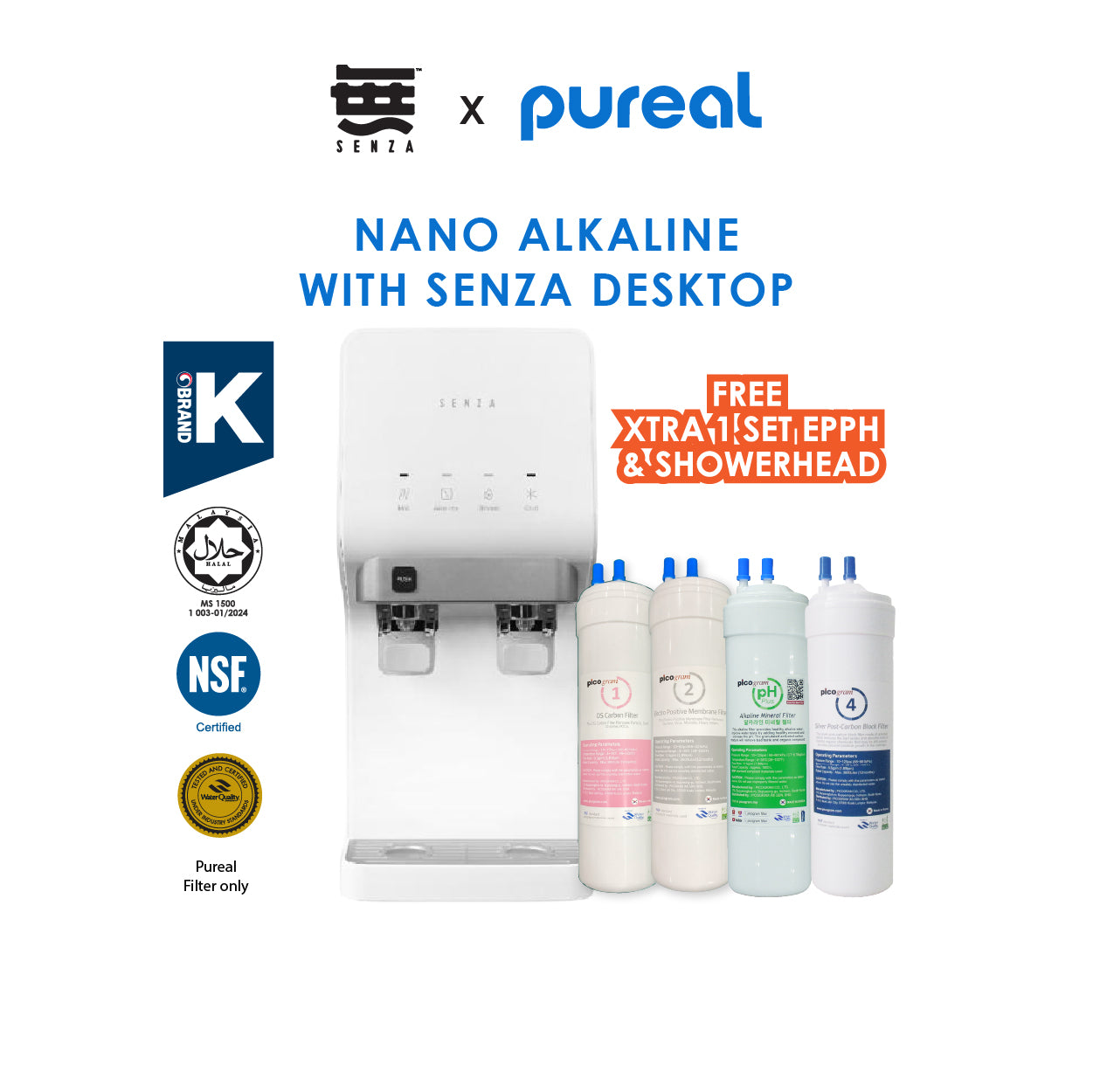 JAKIM HALAL | Senza x Pureal | Desktop / Countertop | 4 Stage | Nano Alkaline | Hot &amp; Cold | Water Dispenser