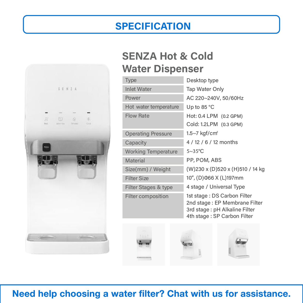 JAKIM HALAL | Senza x Pureal | Desktop / Countertop | 4 Stage | Nano Alkaline | Hot &amp; Cold | Water Dispenser