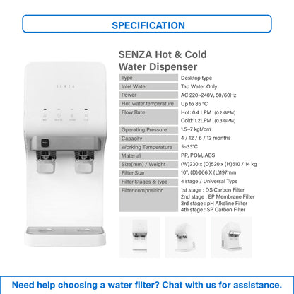 JAKIM HALAL | Senza x Pureal | Desktop / Countertop | 4 Stage | Nano Alkaline | Hot &amp; Cold | Water Dispenser