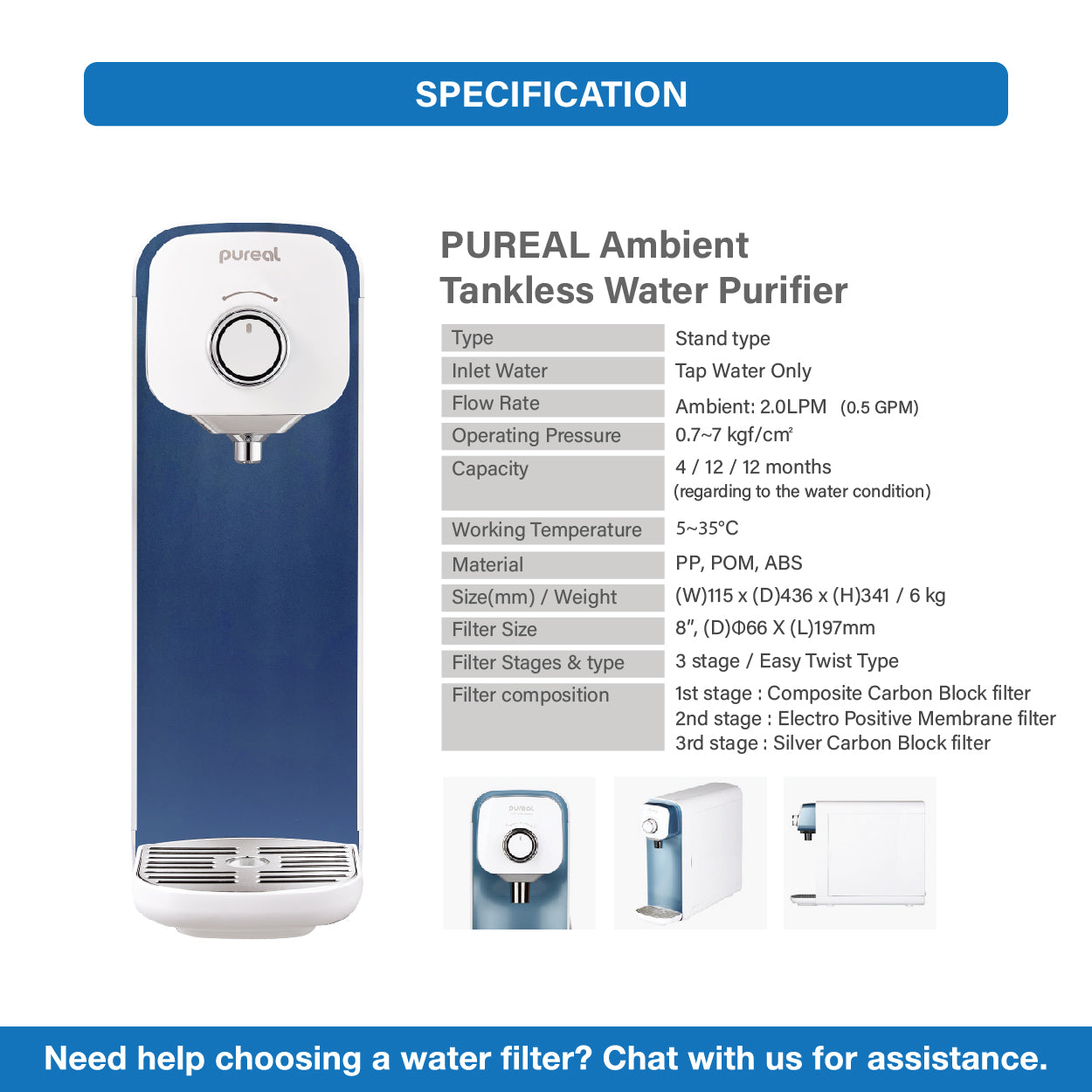 (PWP Hybrid Home PPU-1000K) Jakim Halal Certified | Premium Korea Pureal Tankless Water Purifier System PPA100