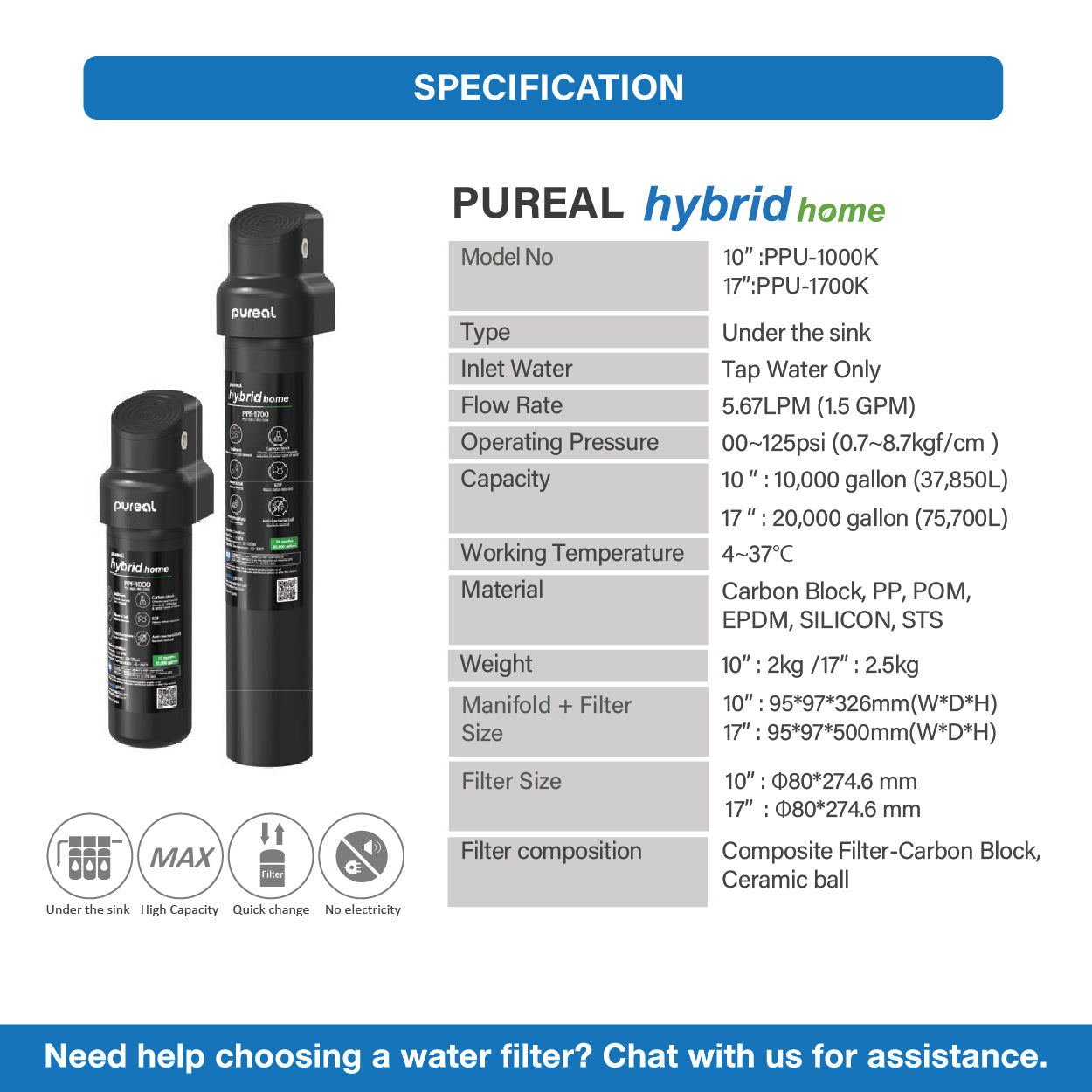 (PWP Hybrid Home PPU-1000K) Jakim Halal Certified | Premium Korea Pureal Tankless Water Purifier System PPA100