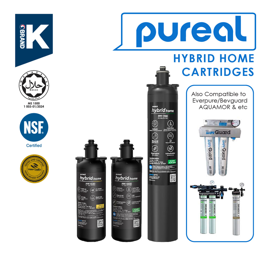 (JAKIM HALAL) Pureal Hybrid Home Cartridge 10&quot; / 17&quot; Compatible Everpure / Bevguard / AQUAMOR / Paragon / Water Filter