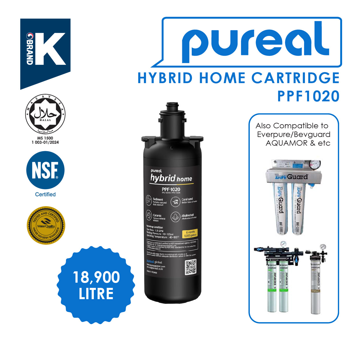 (JAKIM HALAL) Pureal Hybrid Home Cartridge 10&quot; / 17&quot; Compatible Everpure / Bevguard / AQUAMOR / Paragon / Water Filter