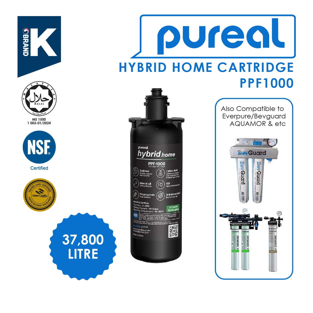 (JAKIM HALAL) Pureal Hybrid Home Cartridge 10&quot; / 17&quot; Compatible Everpure / Bevguard / AQUAMOR / Paragon / Water Filter