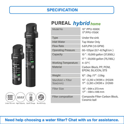 (JAKIM HALAL) Pureal Hybrid Home PPU-1700K UnderSink Water Filter NSF 42 &amp; 372 Coffee Machine Boiler