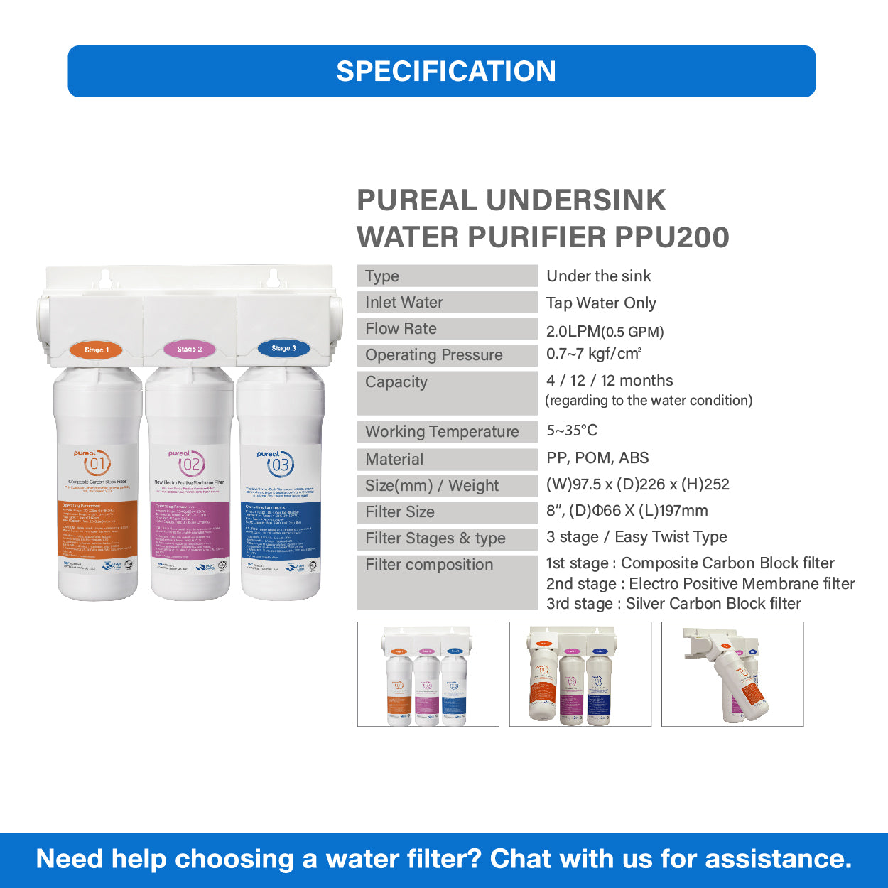 [FREE INSTALLATION](JAKIM HALAL) Pureal PPU 200 Undersink Water Filter with Instant Hot Tap