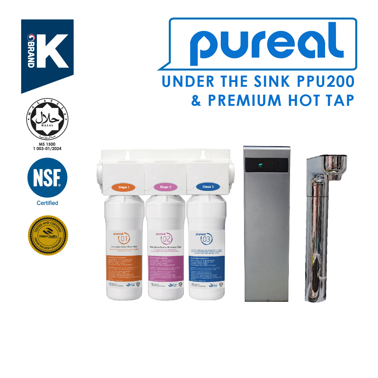 [FREE INSTALLATION](JAKIM HALAL) Pureal PPU 200 Undersink Water Filter with Instant Hot Tap
