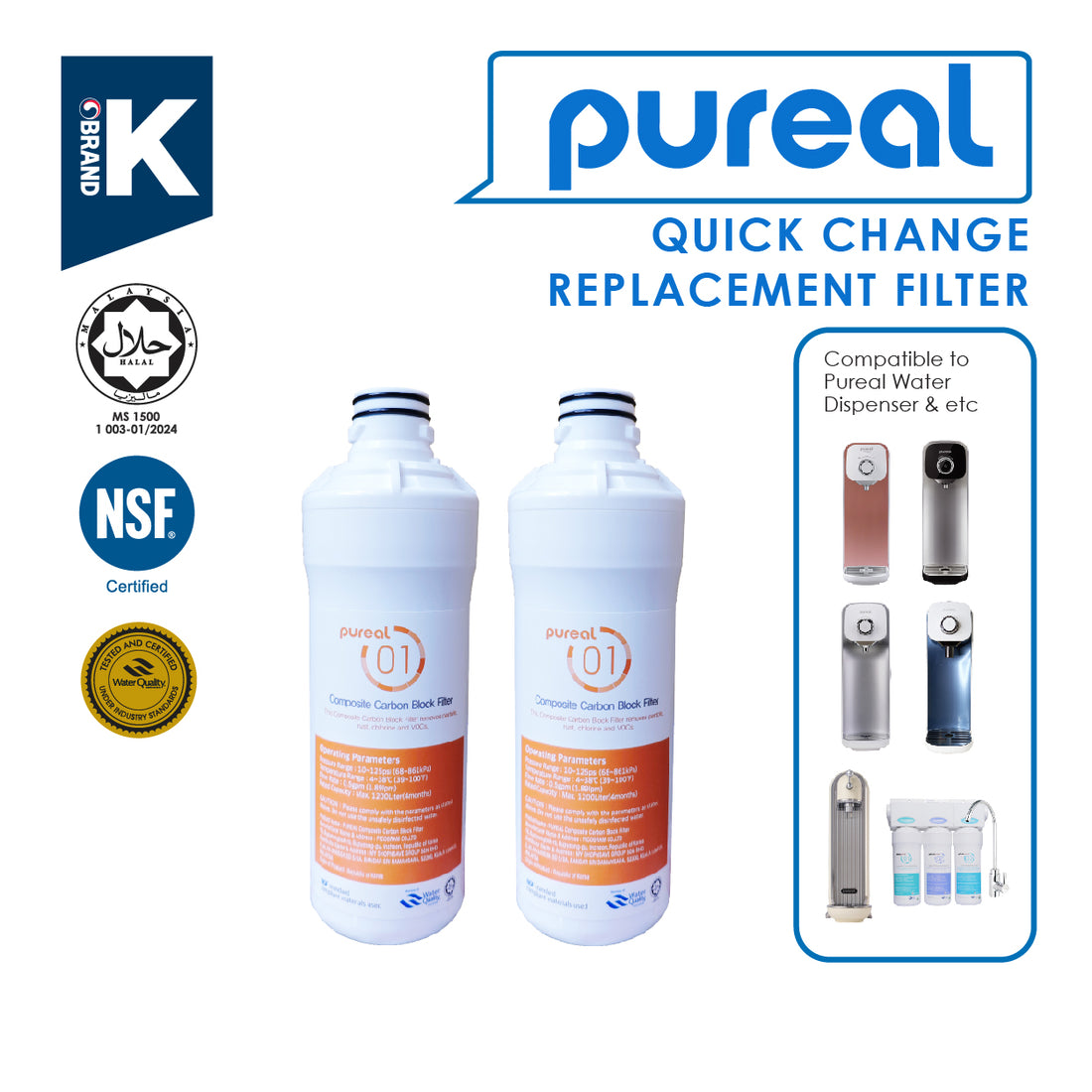 (JAKIM HALAL) Pureal Replacement Filter 1 (2 Pcs) for PPA100/PPU200/PPH200/PPA2111/PPA300