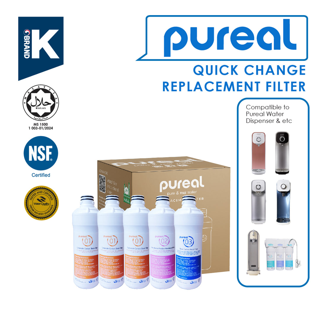 (JAKIM HALAL) Pureal Replacement Filter (5 Pcs) for PPA100/PPU200/PPH200/PPA2111/PPA300