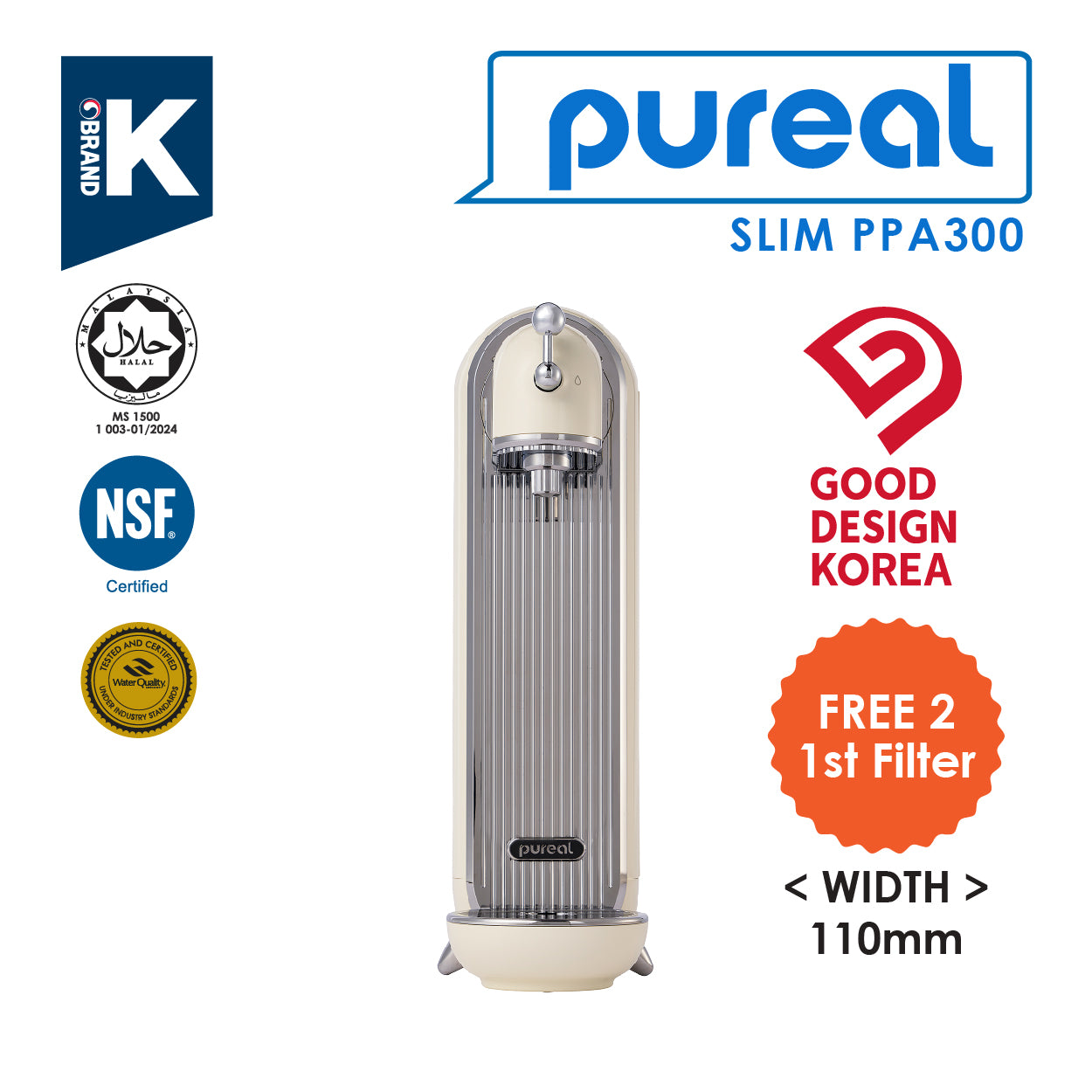 (JAKIM HALAL) Pureal Slim PPA300 Drinking Water Purifier System