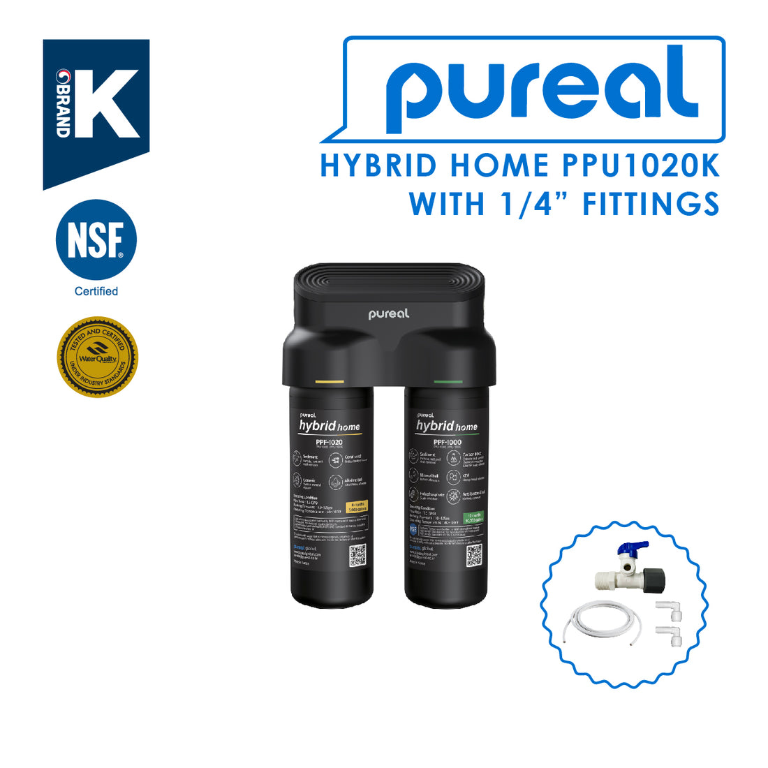 (JAKIM HALAL) Pureal Hybrid Home PPU-1020K with 1/4" Fittings Undersink Water Filter NSF certified