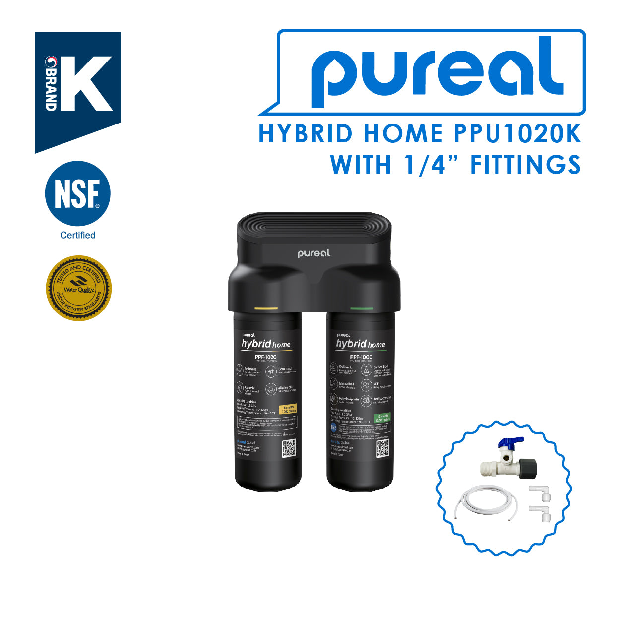 (JAKIM HALAL) Pureal Hybrid Home PPU-1020K with 1/4&quot; Fittings Undersink Water Filter NSF certified